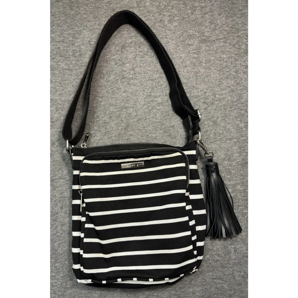 Madden Girl Black/ White Striped Crossbody Bag